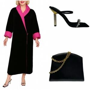 EUC- Vintage Babette Black - Pink Opera Hostess Faux Fur Coat